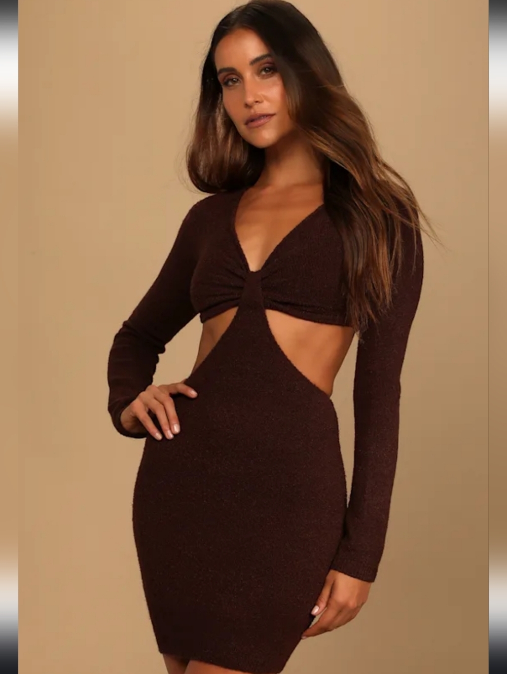 Lulus Perfect Season Brown Cutout Sweater Dress - Size Small